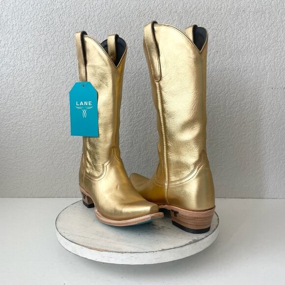 Lane EMMA JANE Womens Cowboy Boots 6.5 Gold Western Cowgirl Mid Calf Tall Boot - Picture 1 of 11